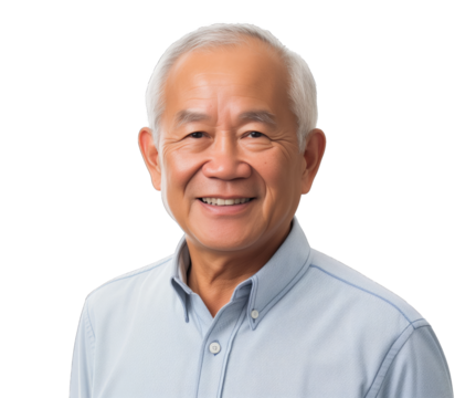  portrait of senior Asian man on transparent