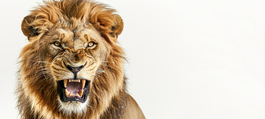 Roar of Success. Lion's Triumph. White Background. Copy Space. 