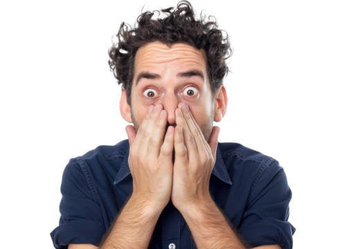 Man with shocked, amazed expression isolated on transparent background - Powered by Adobe