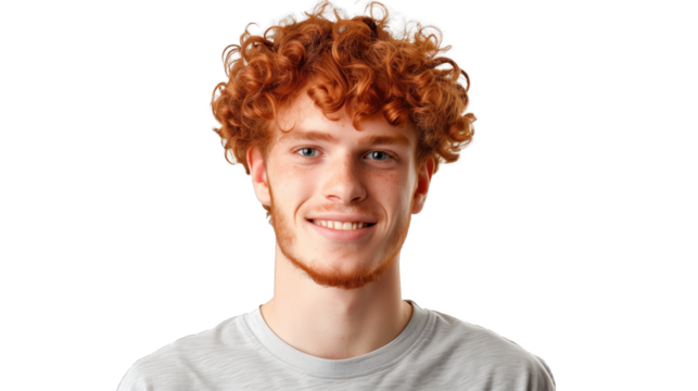 guy with red curly hair isolated on transparent background  - Powered by Adobe