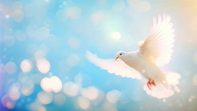 Divine Presence: Graceful White Dove in Heavenly Sky. Generative ai
