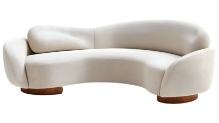  A curved sofa with clean lines and a neutral color palette, blending seamlessly, Transparent background