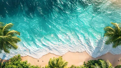 Aerial view landscape of a beautiful tropical beach on a sunny day