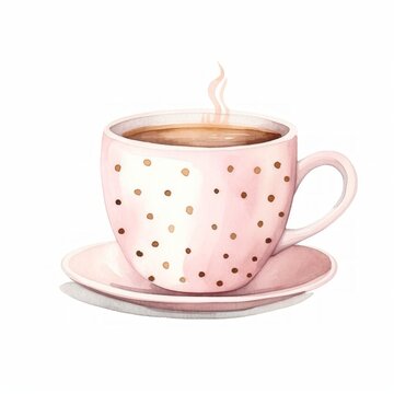 Experience timeless elegance with this classic watercolor coffee cup clipart, featuring black and white polka dots, isolated on a white background, for a touch of refined simplicity.