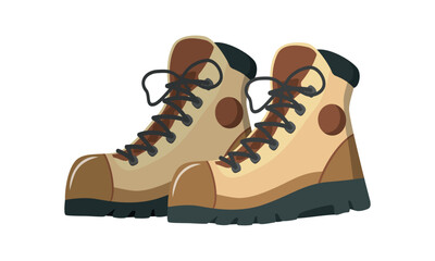 Modern hiking or tracking boots. Fashion casual walking footwear. Colored vector illustration. Vector illustration. Trendy trekking shoes. Isolated on white background