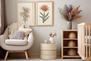 Boho-Chic Vase with Flowers: Nursery Corner Dreamland