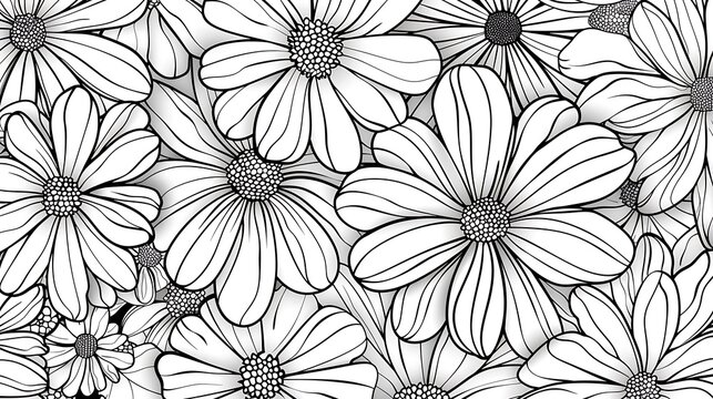 Flower doodle. Hand drawn vector illustration. Monochrome black and white ink sketch. Line art. Isolated on white background. Coloring page. Generative Ai
