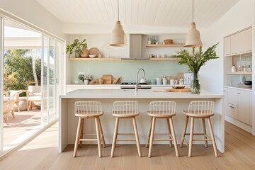 Fototapeta na wymiar Sea Green Touch: Scandinavian Coastal Kitchen Interiors