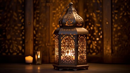 A stunning Ramadan candle lantern, Featuring such intricate patterns and cut work like an exotic treasure. - obrazy, fototapety, plakaty