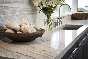 Shell Decor: Coastal-Inspired Kitchen Interiors with Slab Stone Countertop