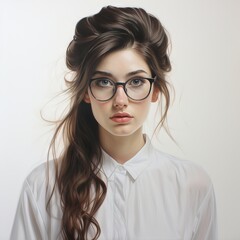Obraz premium Closeup portrait of a cute girl with flying hair Watercolor Generative AI