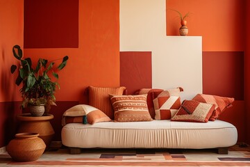 Color-blocked Interior Wall Ideas bohemian room terracotta and white: A Modern Fusion