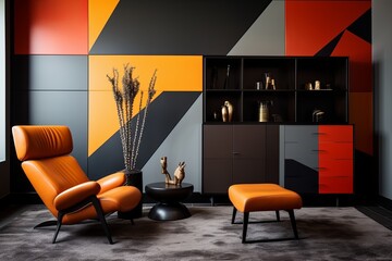 Leather Chair and Bold Color-blocked Interior Wall Inspiration