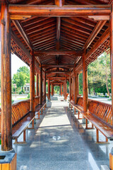 Traditional Chinese gazebo for relaxation in a summer public park