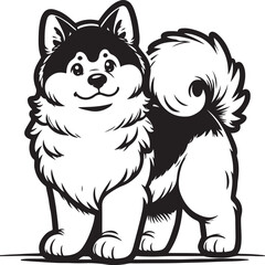 Naklejka premium akita inu dog pet portrait in line art or stencil art vector illustration, isolated on transparent background 