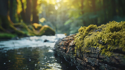 A Closeup Shot of Mossy Tree Trunk in Background - obrazy, fototapety, plakaty