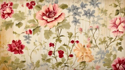 Vintage style of tapestry flowers fabric pattern background - vintage filter