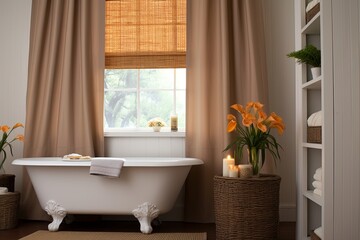 Sunny Window Sheer Curtain Earth-Toned Bathroom Designs