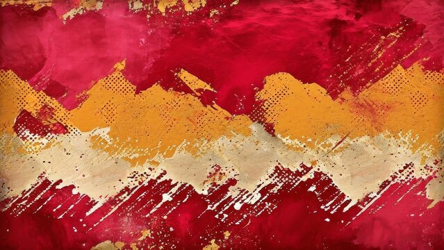 Grunge red and yellow background with paint splashes and stains
