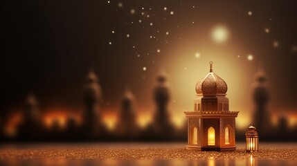 Fototapeta na wymiar Islamic Concept Golden Color background Ramadan and eid al fitr Special Image dates with Turkish traditional lantern Light Lamp and Tasbeeh, Iftar image, Ramadan Kareem Mubarak 3D background