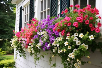 Fototapeta na wymiar English Cottage Garden Inspirations - Colorful Blooms Window Box Delight