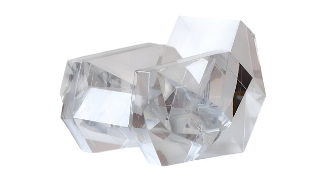  A transparent acrylic chair featuring geometric shapes and metallic accents, Transparent background