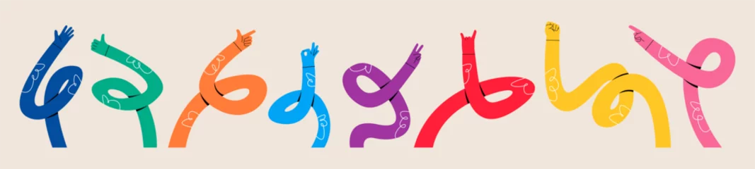 Foto op Plexiglas Set of hands in various conditions. Hands, bended, curved hands. Colorful vector illustration © Stranger Man