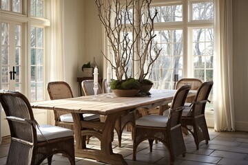 Rustic Charm: French Provincial Dining Room Designs with Twig Centerpiece - obrazy, fototapety, plakaty
