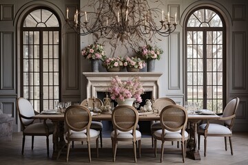 French Provincial Dining Room Designs: Rustic Charm Twig Centerpiece Inspiration - obrazy, fototapety, plakaty