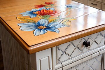 Hand-painted Tile Home Accents: Farmhouse Kitchen Island Detail Delight