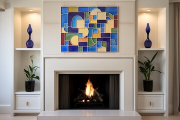 Hand-painted Tile Minimal Fireplace Surround - Home Accents Collection