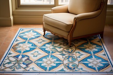 Hand-Painted Tile Rug: Artistic Home Accent Design Inspired by Patterns