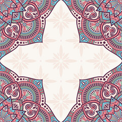 Invitation graphic card with mandalas. Seamless mandala vector pattern. Arabic, islam, indian, turkish, chinese, ottoman motifs. Color vector illustration. Color mandala background.