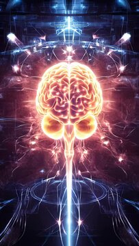 Human brain forming a complex network with neurons and synapses that glow and shimmer
