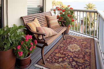 Fototapeta na wymiar Cozy Mediterranean Balcony: Design Inspirations with Potted Plants and a beautiful view