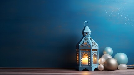 Ramadan and Eid al fitr concept 2024 backgrounds dates with Turkish traditional lantern Light Lamp and Tasbeeh, light blue colour Iftar theme image, Ramadan Kareem Mubarak 3d background - obrazy, fototapety, plakaty