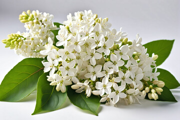 White lilac flowers isolated on pure white background 