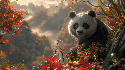 fantasy magical panda with natural background - obrazy, fototapety, plakaty