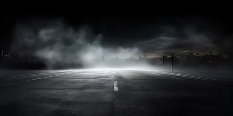 Fototapeten Road asphalt on black background with mist or fog © iqra
