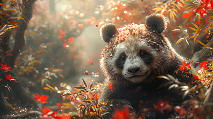 fantasy magical panda with natural background