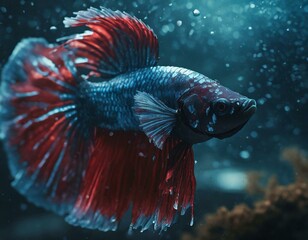 Close up of red betta fish black background