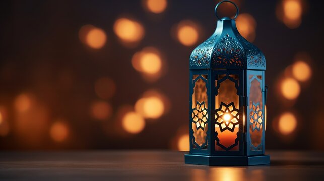 Ramadan Lantern in low light mode with arabesque background