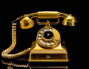 Close-up of an old fashioned gold phone against a black background