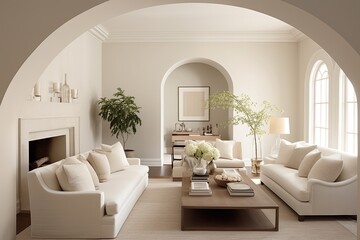 Monochromatic Living Room Ideas: Arch Doorway Matching Room Color Scheme