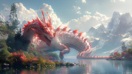 fantasy magic dragon with natural background