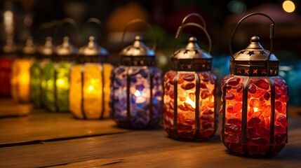 Unique coloered lantern with dates food