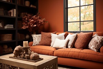 Terracotta Cushions: Cozy Monochromatic Living Room Ideas for Comfort