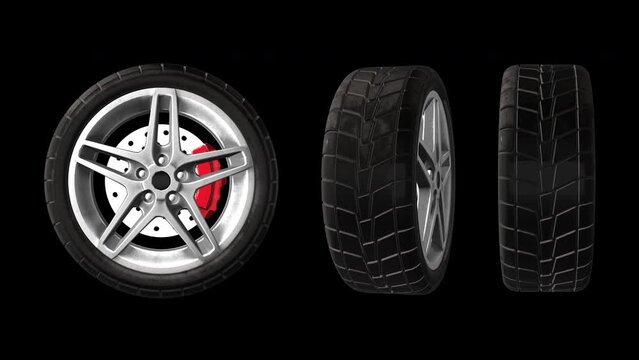 wheel rim moving from many direction with matted footage