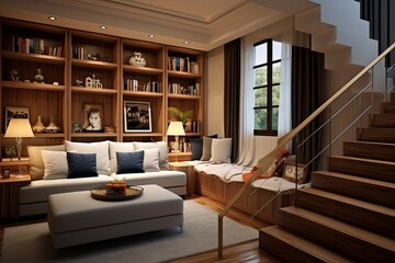 Staggered Sofa Placements: Multi-level Home Interior Concepts - obrazy, fototapety, plakaty