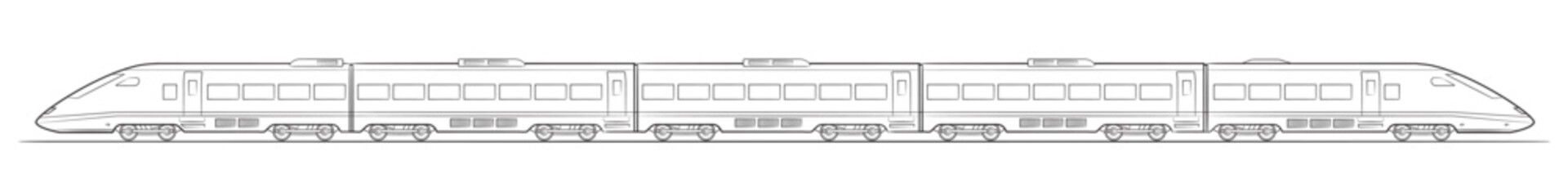 Modern super fast train - outline vector stock illustration.